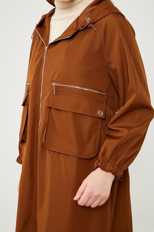 LevidorLevidor Taba Kapüşonlu Fermuar Kapama Trençkot