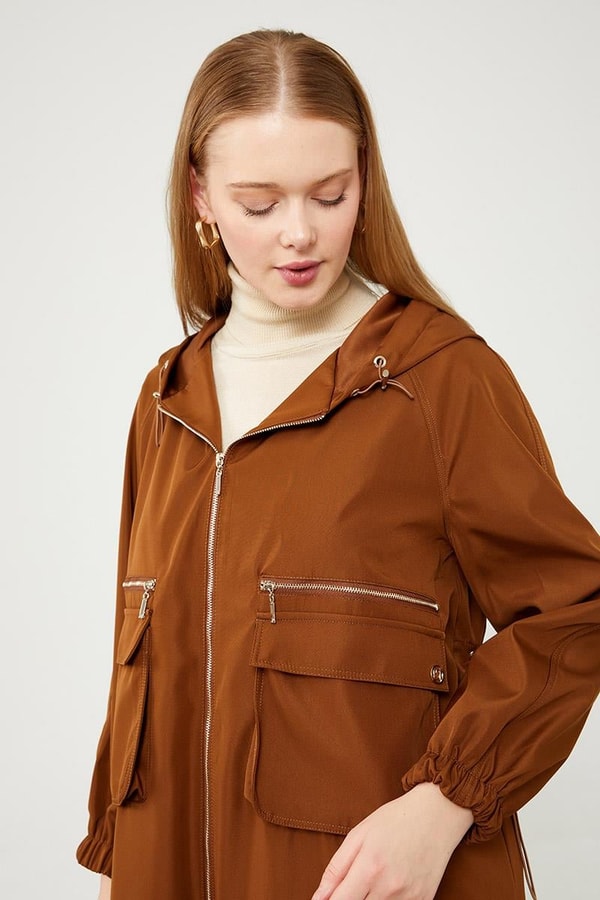 LevidorLevidor Taba Kapüşonlu Fermuar Kapama Trençkot