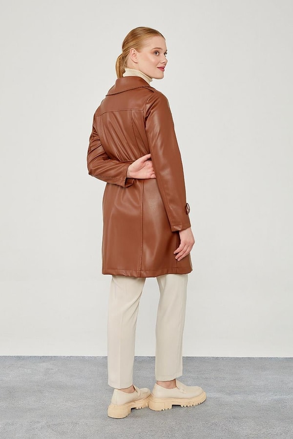 LevidorLevidor Taba Kemerli Uzun Deri Ceket