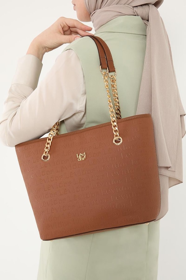 LevidorLevidor Taba Monogram Baskılı Zincir Askılı Tote Çanta