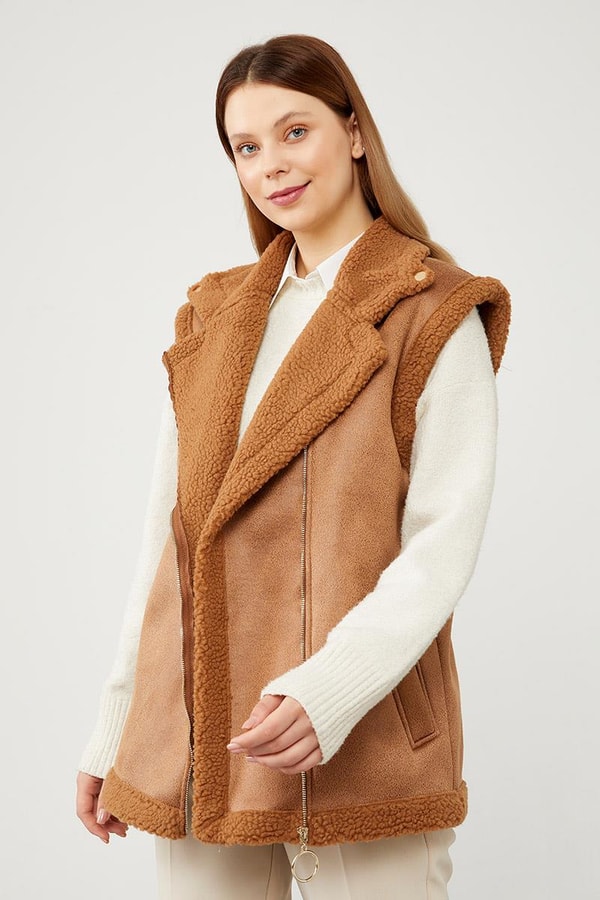 LevidorLevidor Taba Peluş içli Deri Yelek