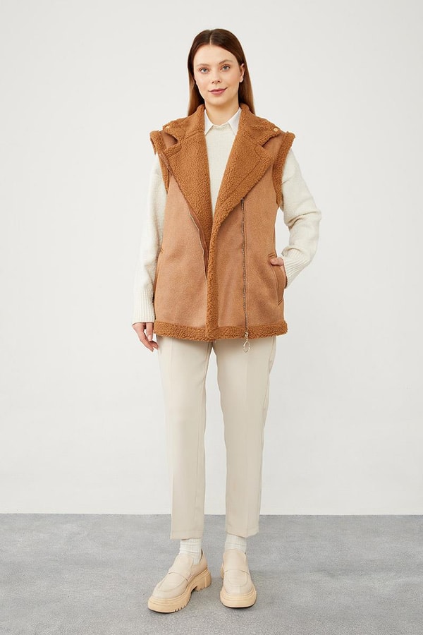 LevidorLevidor Taba Peluş içli Deri Yelek