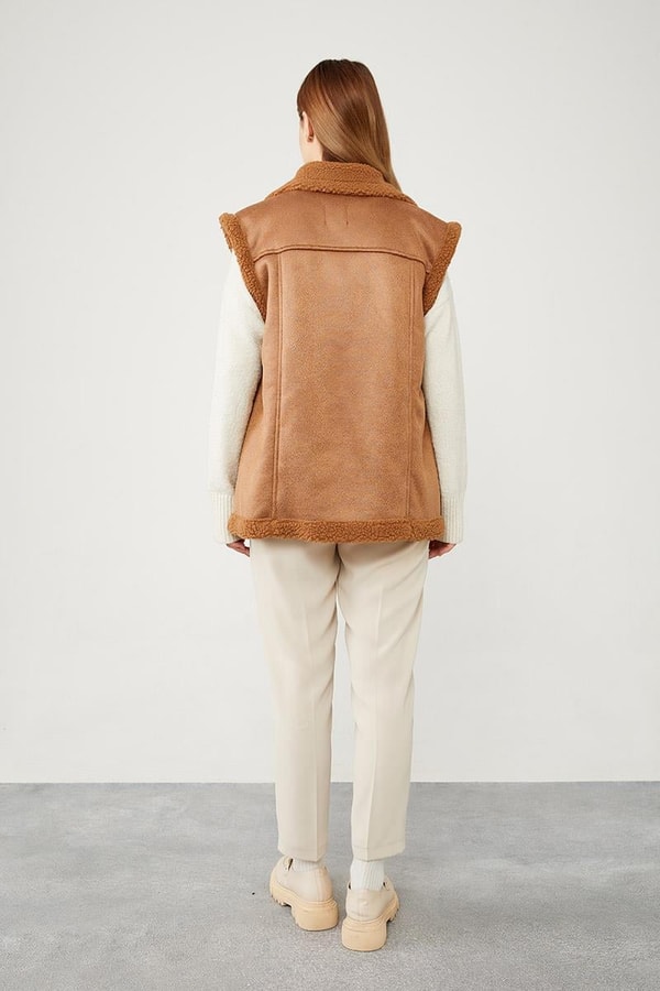 LevidorLevidor Taba Peluş içli Deri Yelek