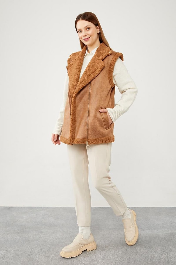 LevidorLevidor Taba Peluş içli Deri Yelek
