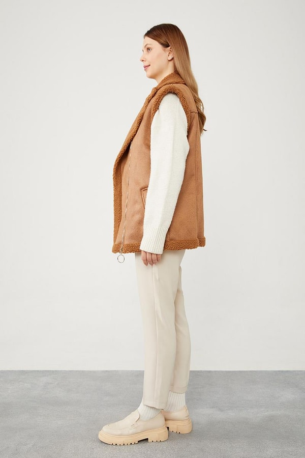 LevidorLevidor Taba Peluş içli Deri Yelek