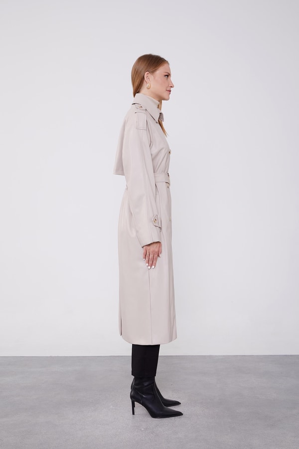 LevidorLevidor Taş Apoletli Suni Deri Trençkot