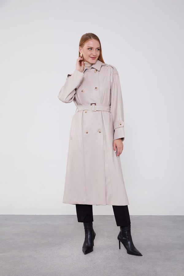 LevidorLevidor Taş Apoletli Suni Deri Trençkot