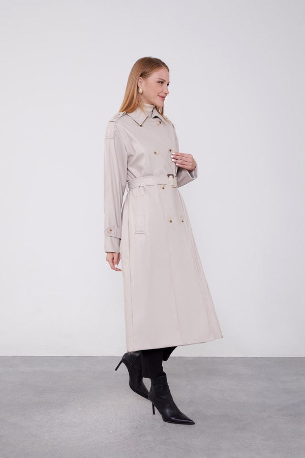 LevidorLevidor Taş Apoletli Suni Deri Trençkot