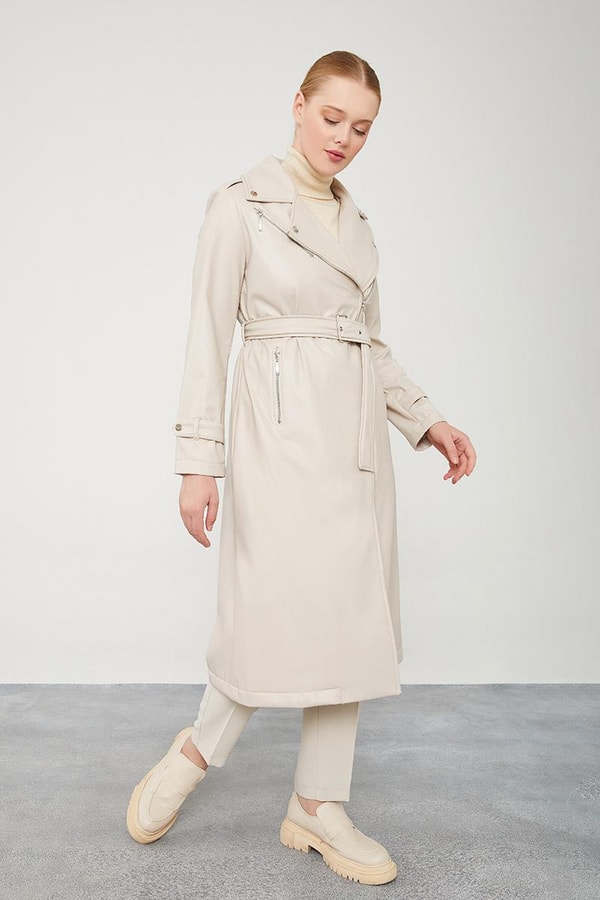 LevidorLevidor Taş Astarsız Zımba Detaylı Deri Trençkot