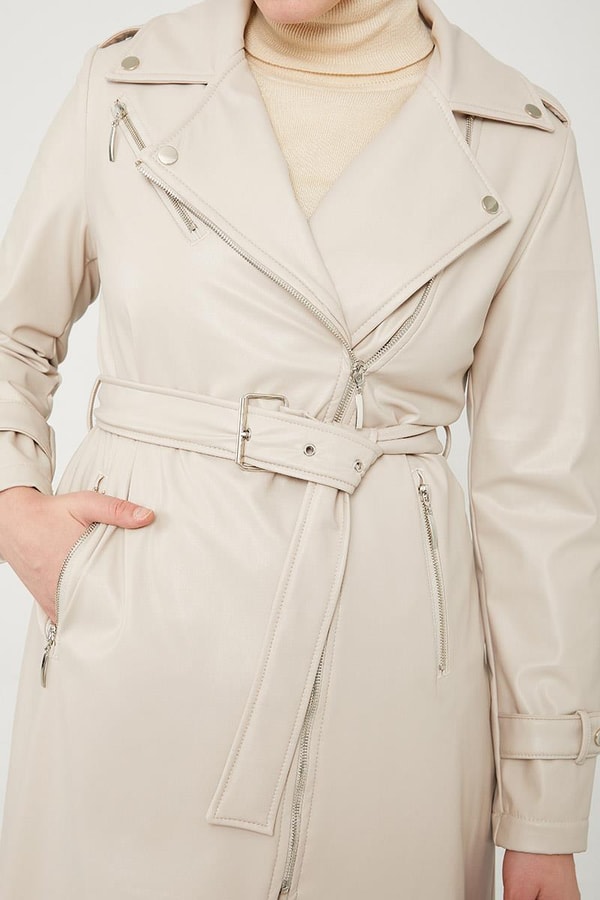 LevidorLevidor Taş Astarsız Zımba Detaylı Deri Trençkot