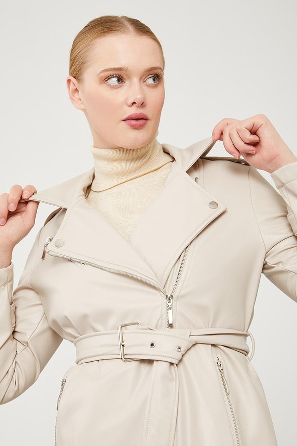 LevidorLevidor Taş Astarsız Zımba Detaylı Deri Trençkot