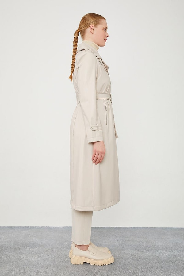 LevidorLevidor Taş Astarsız Zımba Detaylı Deri Trençkot