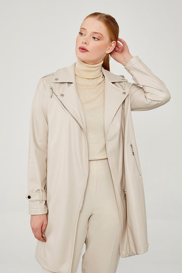 LevidorLevidor Taş Kemerli Uzun Deri Ceket