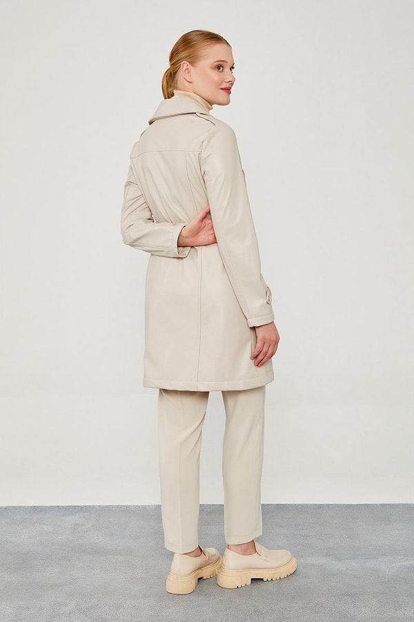 LevidorLevidor Taş Kemerli Uzun Deri Ceket