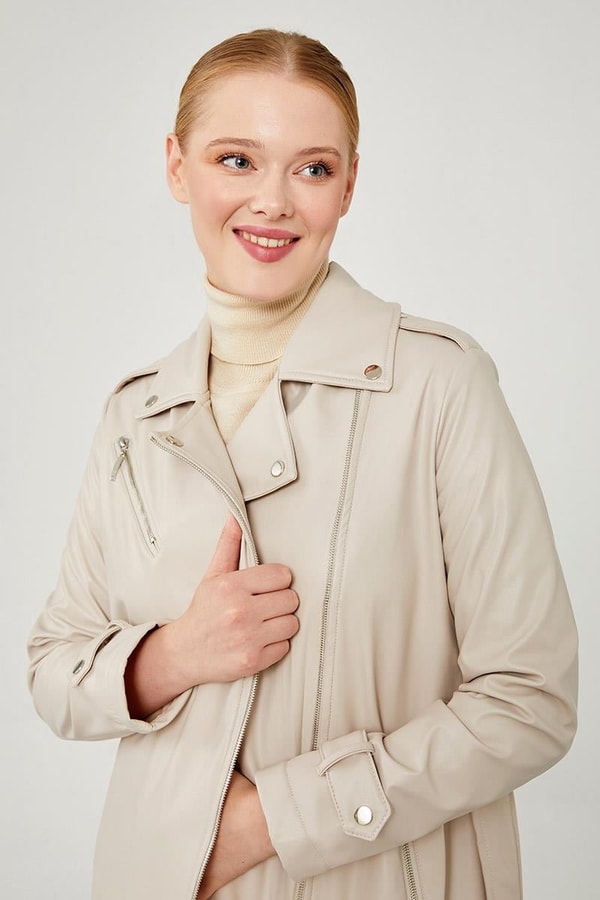 LevidorLevidor Taş Kemerli Uzun Deri Ceket