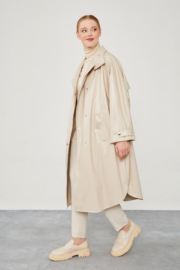 LevidorLevidor Taş Oversize Suni Deri Trençkot