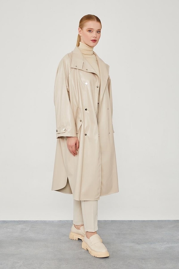 LevidorLevidor Taş Oversize Suni Deri Trençkot