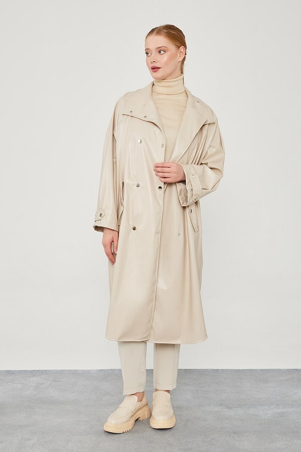 LevidorLevidor Taş Oversize Suni Deri Trençkot