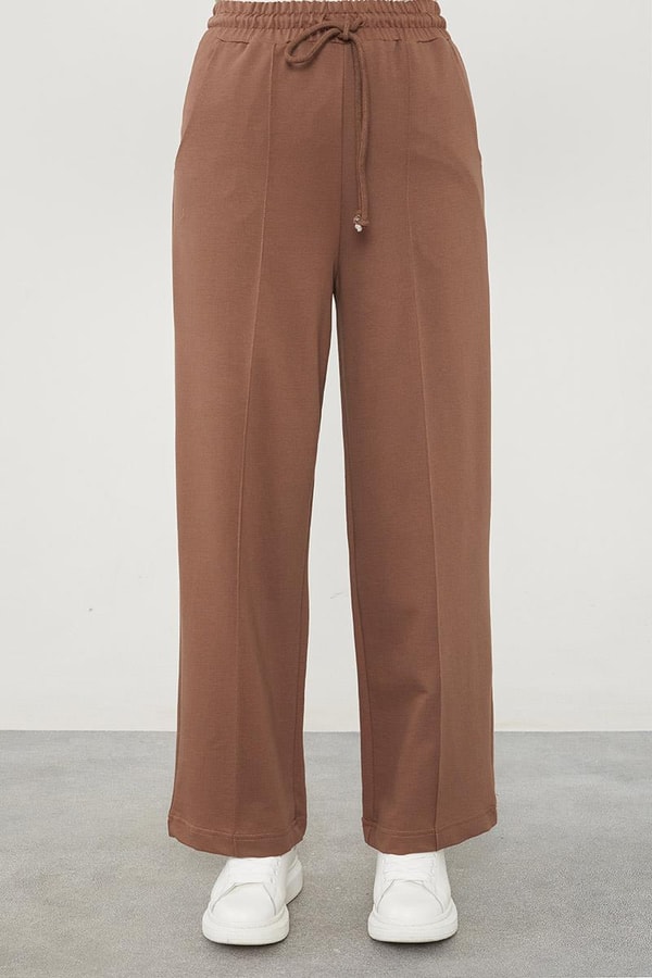 LevidorLevidor Toprak Beli Lastikli Kuşgözü Detaylı Pantolon