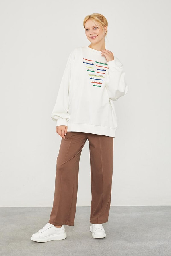 LevidorLevidor Toprak Beli Lastikli Kuşgözü Detaylı Pantolon