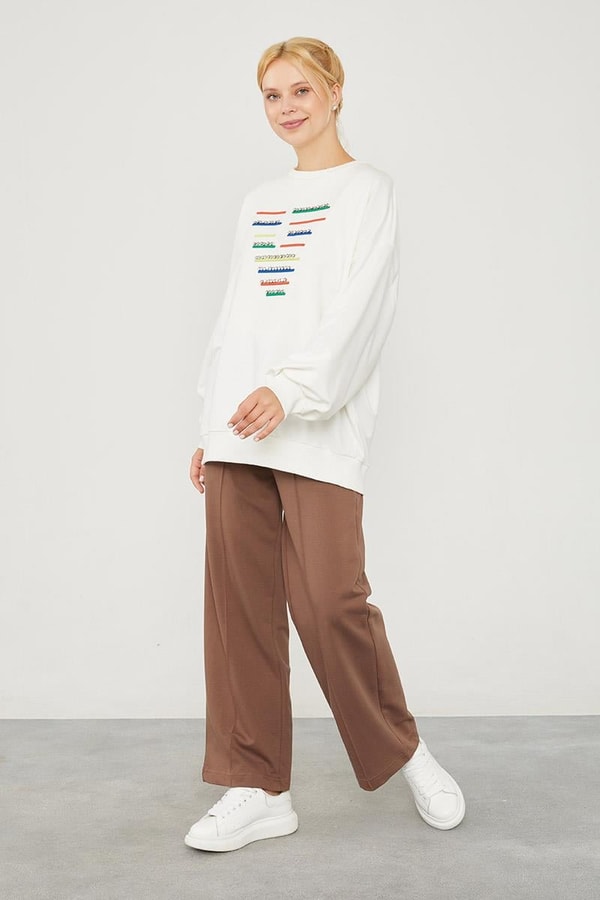 LevidorLevidor Toprak Beli Lastikli Kuşgözü Detaylı Pantolon