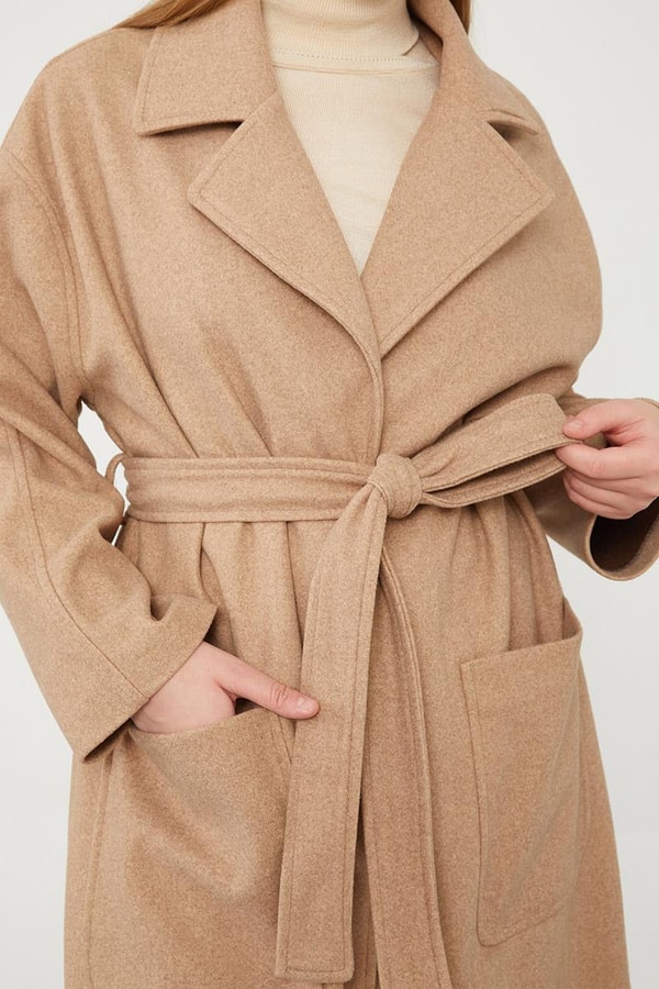 LevidorLevidor Toprak Kuşak Bağlamalı Kaşe Kaban