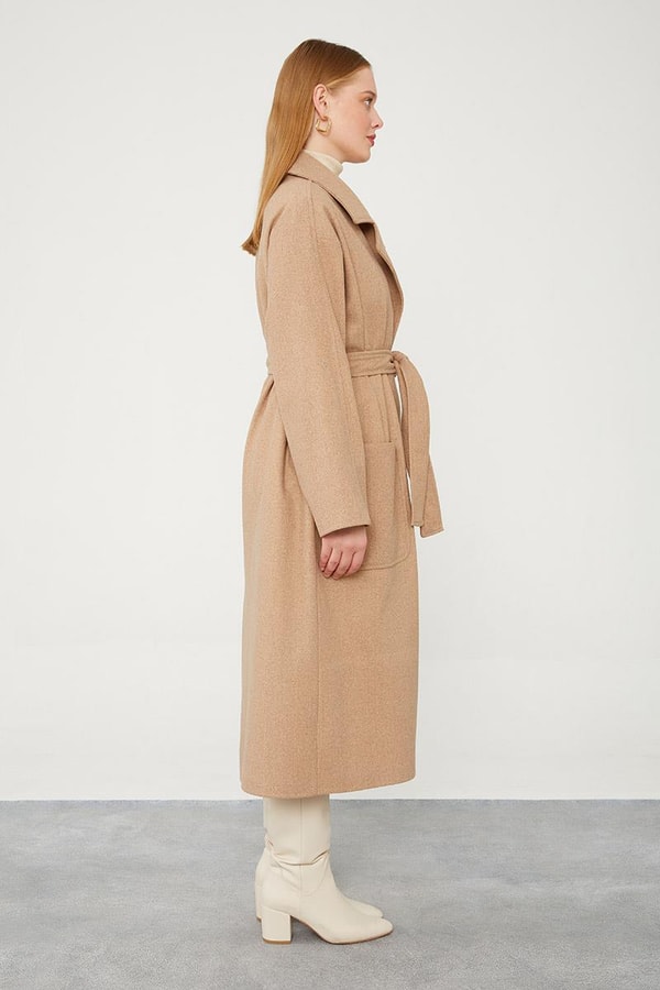 LevidorLevidor Toprak Kuşak Bağlamalı Kaşe Kaban