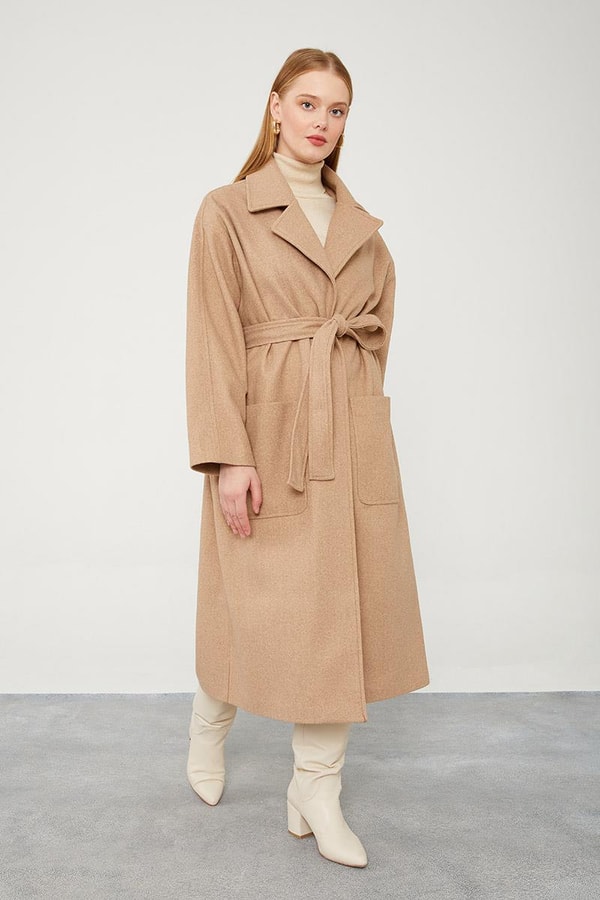 LevidorLevidor Toprak Kuşak Bağlamalı Kaşe Kaban