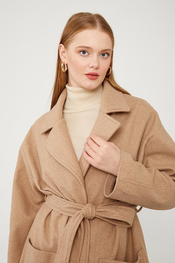 LevidorLevidor Toprak Kuşak Bağlamalı Kaşe Kaban