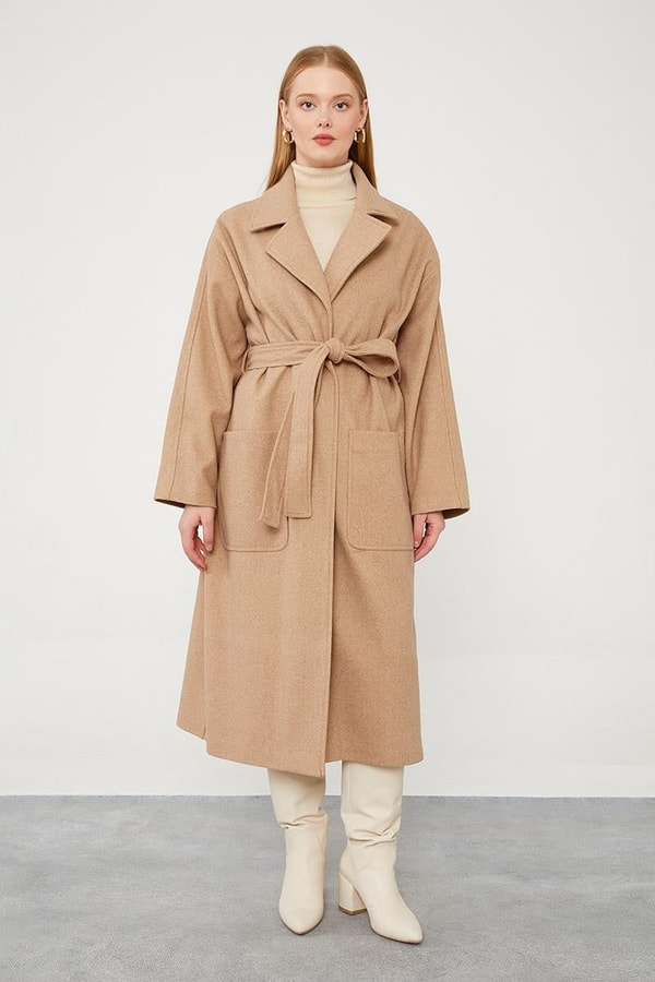 LevidorLevidor Toprak Kuşak Bağlamalı Kaşe Kaban