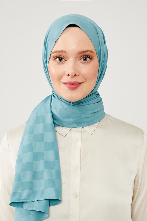 LevidorLevidor Turkuaz Dama Desen Jakarlı Elegance Şal