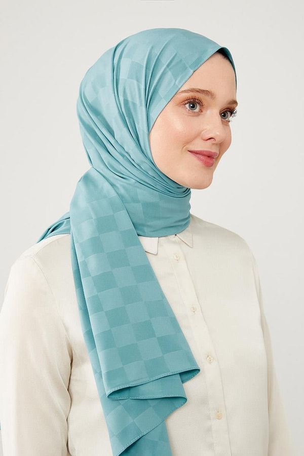 LevidorLevidor Turkuaz Dama Desen Jakarlı Elegance Şal