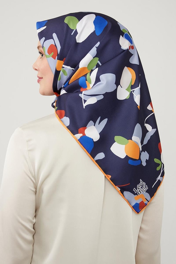 LevidorLevidor Turuncu Asimetrik Deseni Twill Eşarp