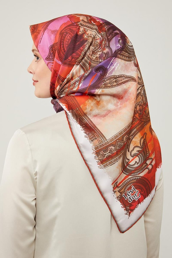 LevidorLevidor Turuncu Batik Etnik Baskılı Trend Twill Eşarp