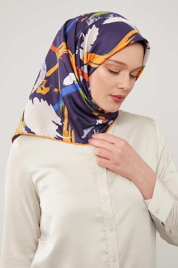 LevidorLevidor Turuncu Boya Desen Twill Eşarp