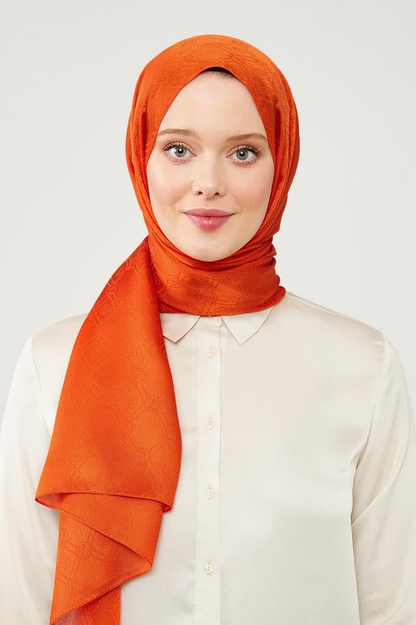 LevidorLevidor Turuncu Levidor Baskılı Jakarlı Elegance Şal