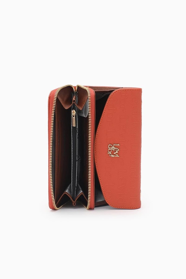 LevidorLevidor Turuncu Monogram Baskılı Fermuarlı Cüzdan