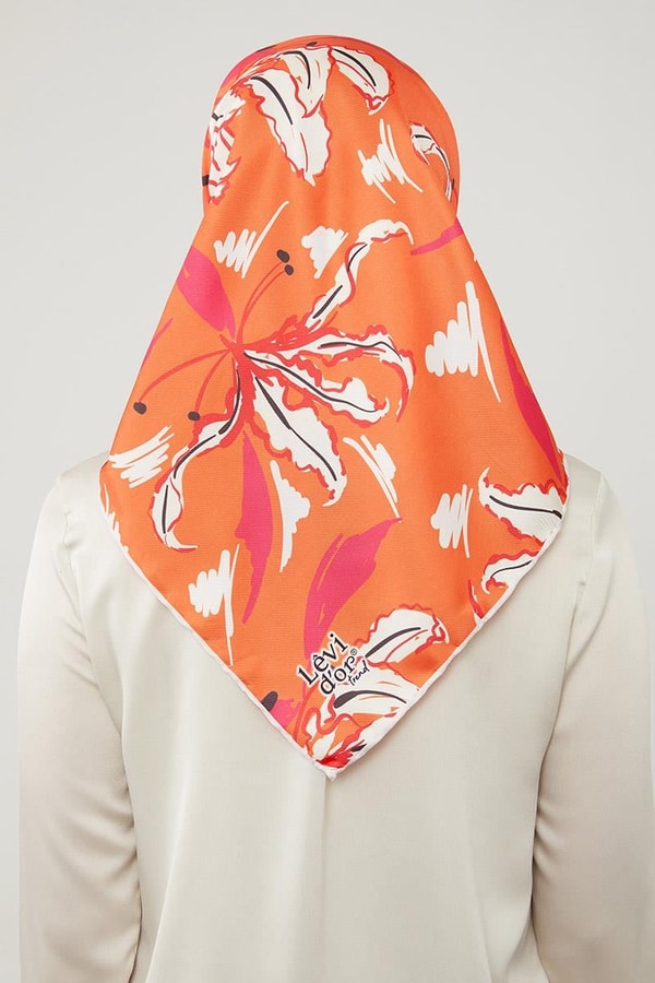 LevidorLevidor Turuncu Yaprak Desen Twill Eşarp