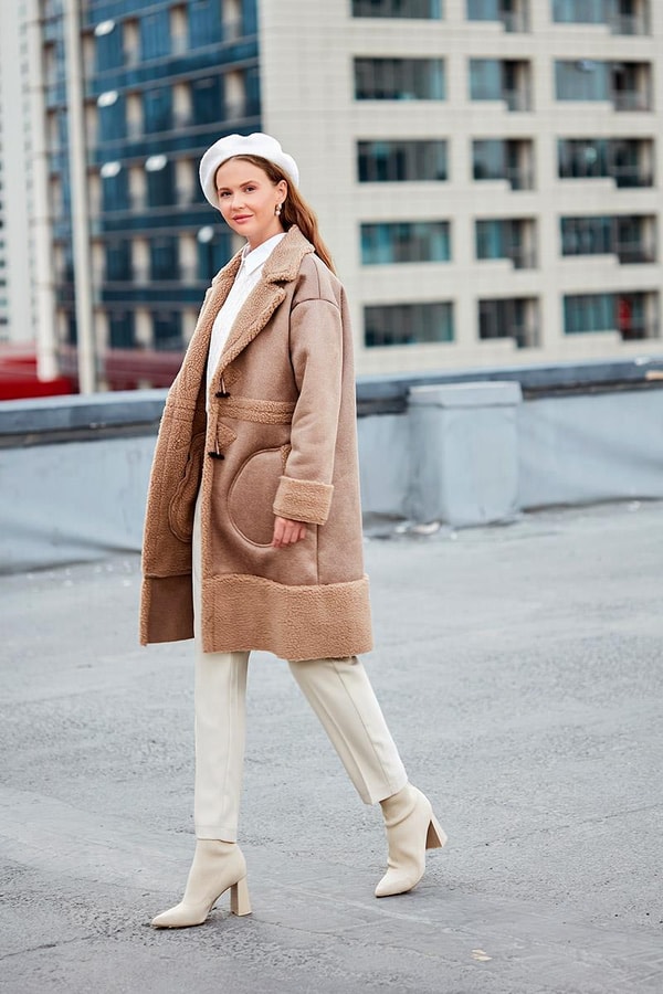 LevidorLevidor Vizon Düğme Kapamalı Yün Astarlı Suni Deri Kaban