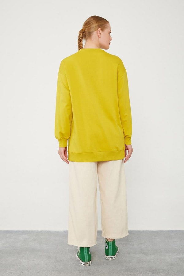 LevidorLevidor Yağ Yeşili Bisiklet Yaka Taş Baskılı Sweat