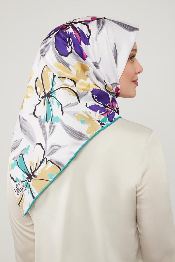 LevidorLevidor Yeşil Açelya Çicek Desenli Trend Twill Eşarp