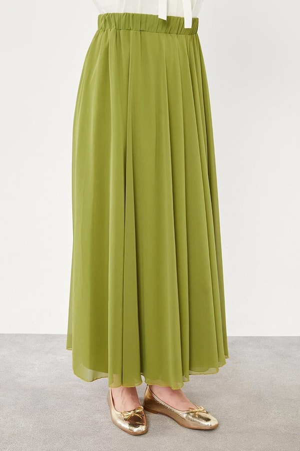 LevidorLevidor Yeşil Beli Lastikli Kloş Etek