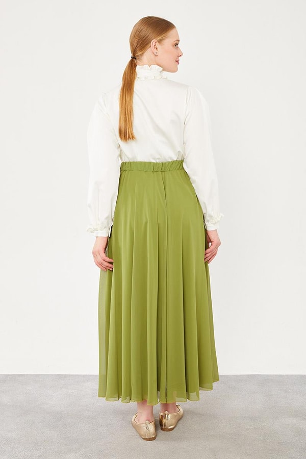 LevidorLevidor Yeşil Beli Lastikli Kloş Etek