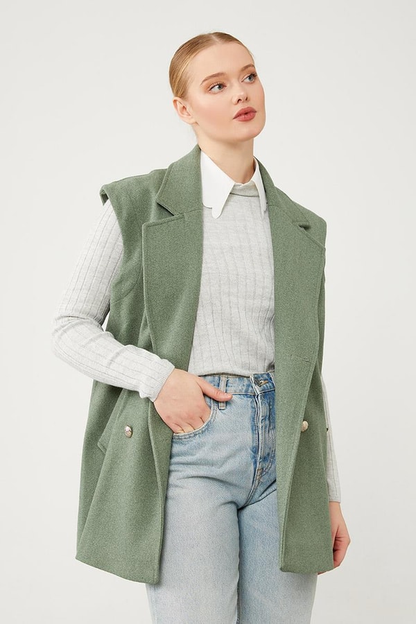 LevidorLevidor Yeşil Düğme Kapamalı Yelek