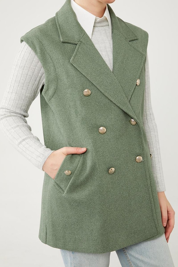 LevidorLevidor Yeşil Düğme Kapamalı Yelek