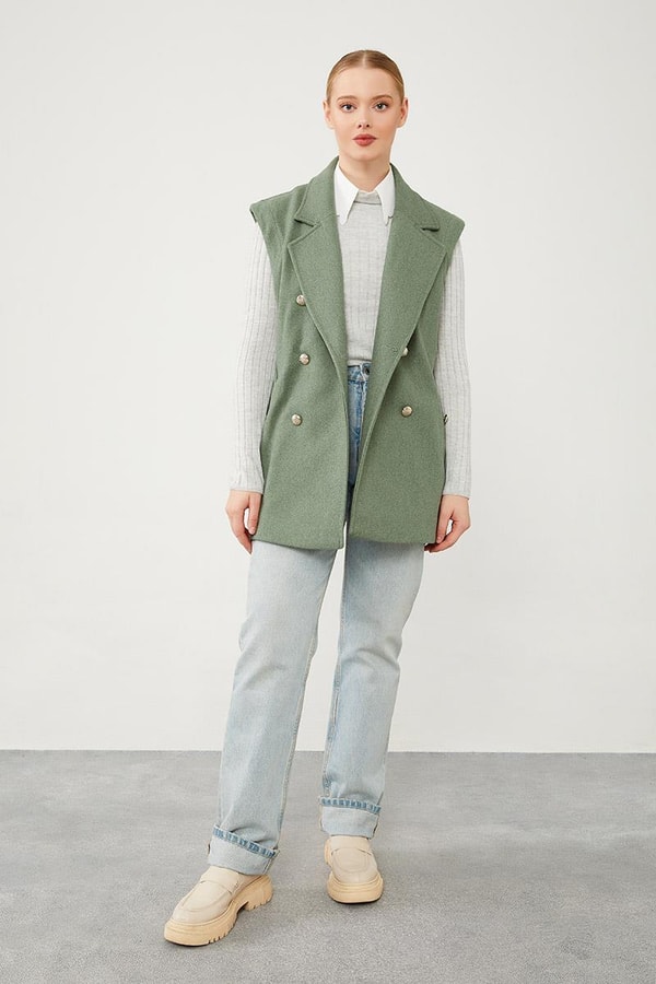 LevidorLevidor Yeşil Düğme Kapamalı Yelek