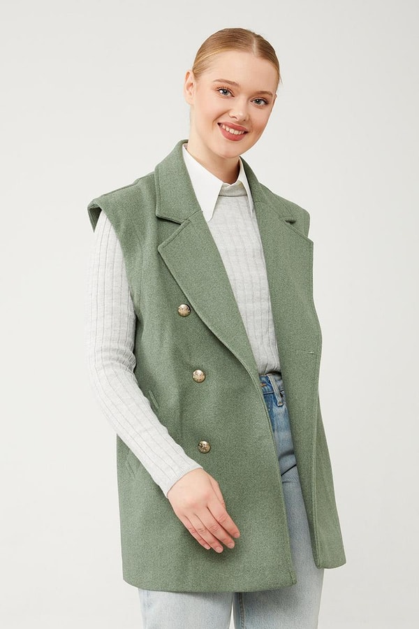 LevidorLevidor Yeşil Düğme Kapamalı Yelek