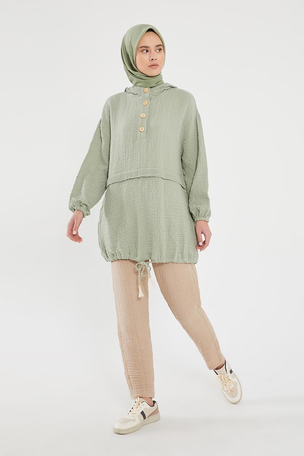 LevidorLevidor Yeşil Kapşonlu Muslin Spor Takım