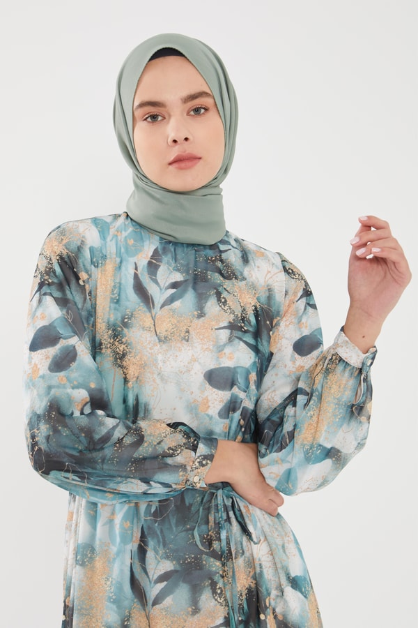 LevidorLevidor Yeşil YAPRAK DESEN ŞİFON ELBİSE