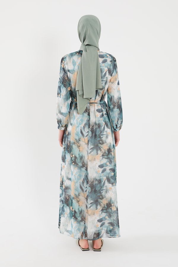 LevidorLevidor Yeşil YAPRAK DESEN ŞİFON ELBİSE